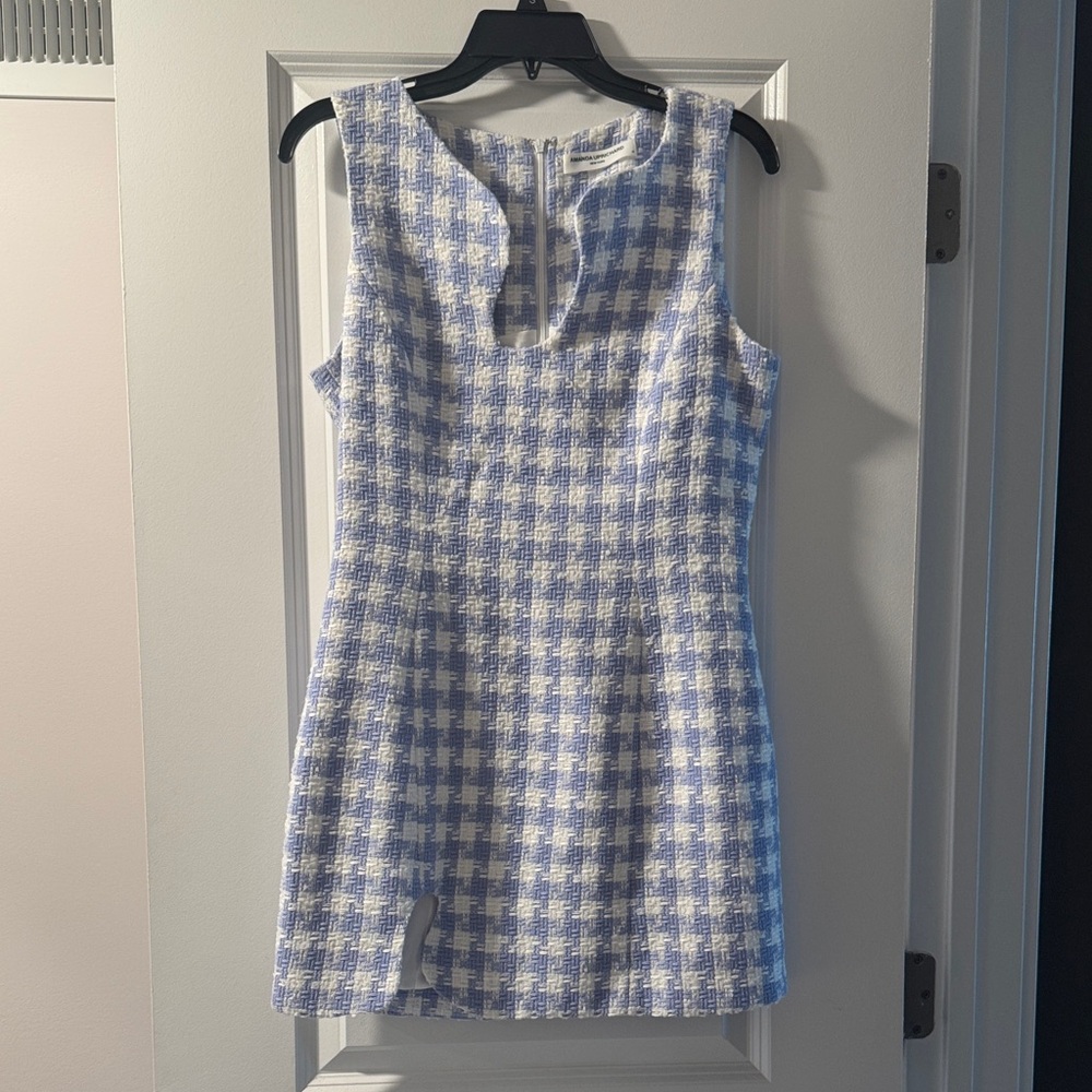 Amanda Uprichard Blue and White Checkered Tweed Puzzle Dress